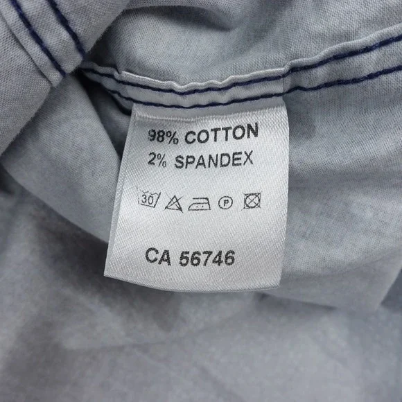 Au Noir Dress Shirt Men's Size 5 Blue Print Contrast Trim Stretch Button Down - Picture 16 of 16